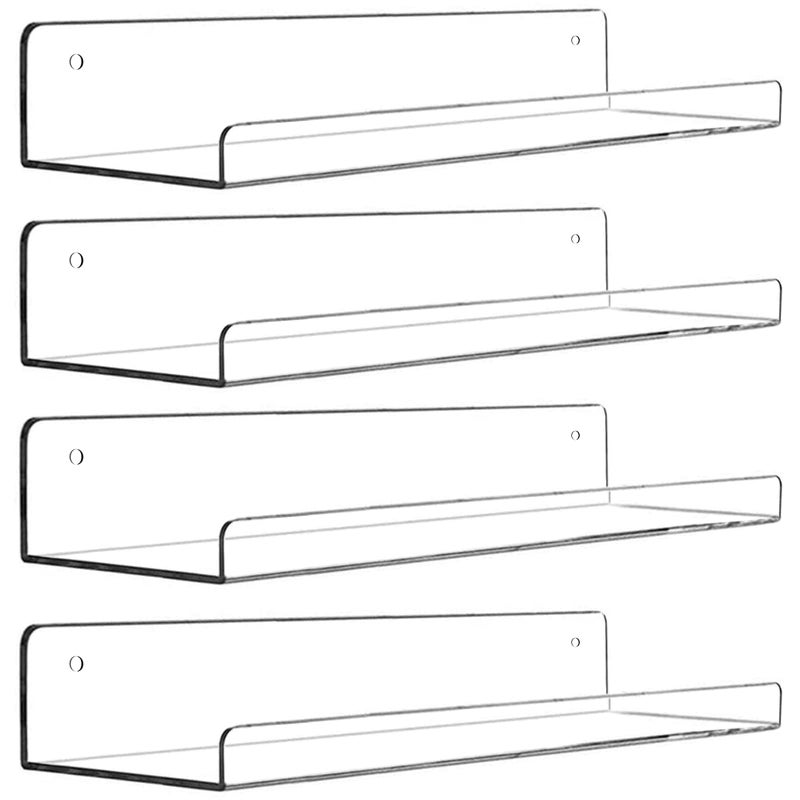 Cerpourt Acrylic Floating Wall Ledge Shelf, Wall Mounted Nursery Kids Bookshelf, Invisible Spice Rack, Clear Bathroom Storage Shelves Display,Acrylic 15" Invisible Bookshelf, Set of 4 - Image 1